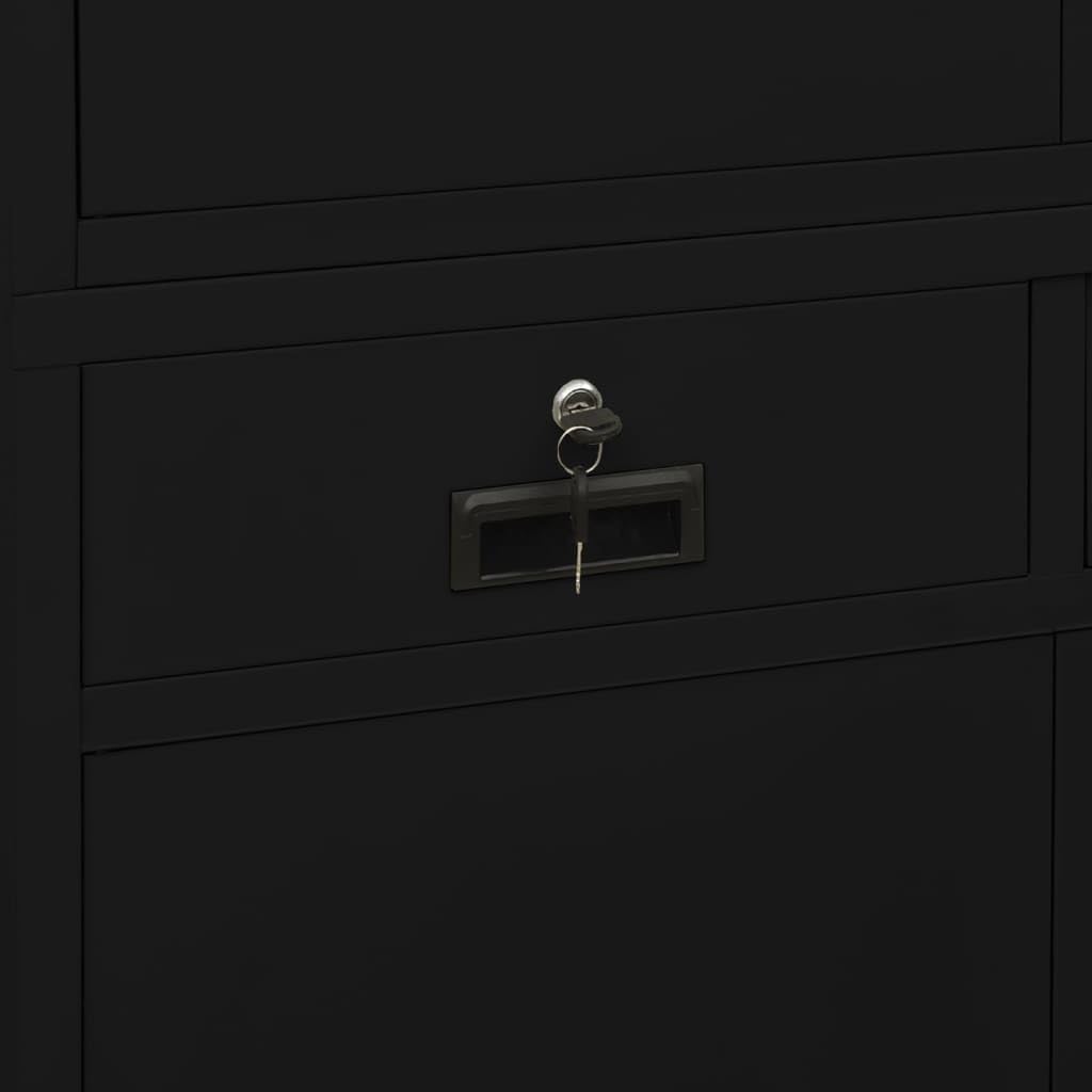Armadio da ufficio nero, 90 x 40 x 180 cm, in acciaio, con serratura, con 2 cassetti e 3 ripiani regolabili, armadio in metallo per archiviazione e ufficio