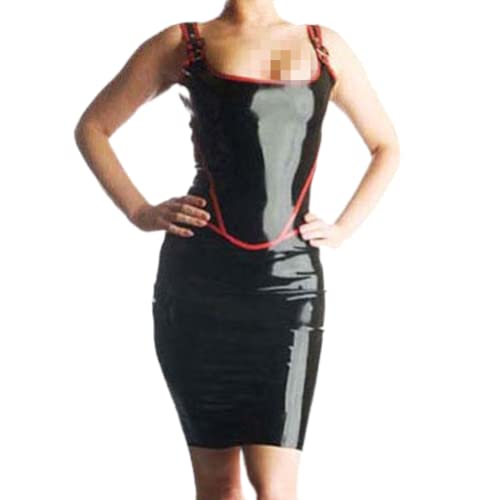 Rubber Pure Latex Damen Schwarz und Rot Sexy Kleid Sling Rock Größe XXS-XXL,Schwarz,L Cover