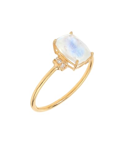 YoTreasure 14K Yellow Gold Moonstone & London Blue Topaz Ring | Elegant Promise Ring for Women | Wedding Anniversary & Birthday Gift3
