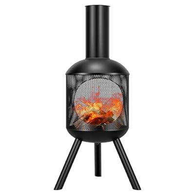 VIVOHOME 46 Inch Chiminea Outdoor Fireplace, Cold-Rolled Steel Wood Burning Fire Pit with Mesh Design, Top Chimney Cover, and Fire Poker Ideal for The Patio, Garden, and Backyard Black