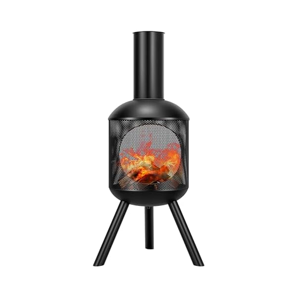 VIVOHOME 46 Inch Chiminea Outdoor Fireplace, Cold-Rolled Steel Wood Burning Fire Pit with Mesh Design, Top Chimney Cover, and Fire Poker Ideal for The Patio, Garden, and Backyard Black