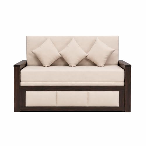 Image of SONA ART & CRAFTS Zeus Sheesham Wood 3 Seater Sofa Cum Bed | Wooden 3 Seater Sofa for Living Room Wooden Furniture Sofa Bed for Home (Walnut Finish)