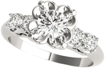 Yash Diam Jewel 1.20 CT Round Cut Created White Diamond Floral Prong Set Wedding Engagement Ring In 14K White Gold Over 925 Sterling Silver