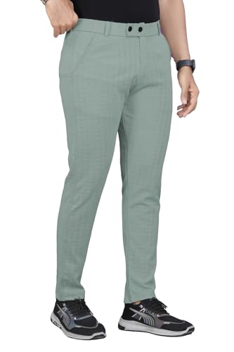 Image of Mehrang Men's Casual Textured Regular Fit Trousers, Formal Pants with Button Closure, Side Pockets, Polyester Trouser for Men