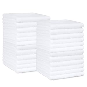 Amazon Basics Fast Drying Cotton Washcloths for Bathroom, Machine Washable, Soft and Highly Absorbent, 12 x 12 in, White, 24-Pack