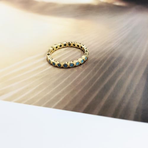 Turquoise Stackable Ring for Women Girls Thin Blue Stone Stacking Statement Knuckle Band Rings Western Turquoise Comfort Fit Simple Gold Plated Boho Wedding Promise Christmas Birthday Jewelry Gift4