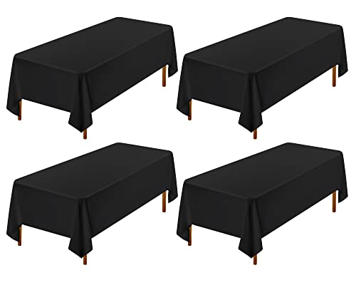 4 Pack Black Tablecloth - 60 x 102 Inch Rectangle, Wrinkle Resistant Washable Polyester Table Cover for Wedding, Dining Table, Buffet Parties and Camping