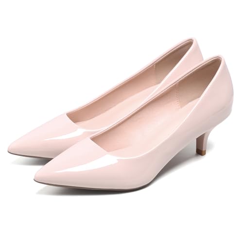 Image of Women's Low Kitten Heel Pumps Classic Fashion Dress Pumps Simple Heeled Shoes for Office Work
