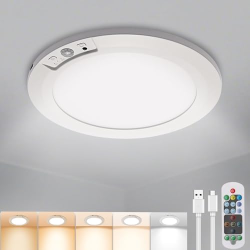 RAWNICE Rechargeable Motion Sensor Light with Remote,Magnetic Wireless Ceiling/Wall Lights, Battery Powered Pir Lights for Shed Loft Bathroom Garage cet