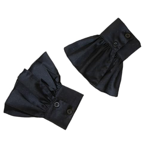 DATOA Cute Lace Hand Sleeve Wrist Cuffs Ruffled Detachable Bracelet Wedding Xmas Party Sweater Clothing Accessories-Black