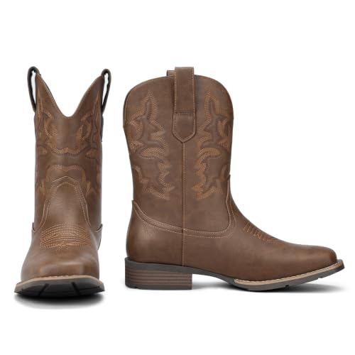 Image of Suokdil Cowboy Boots for Men - Men's Western Boots with Embroidery, Slip Resistant Square Toe Chunky Heel, Durable and Fashionable Retro Classic Footwear for Spring and Fall