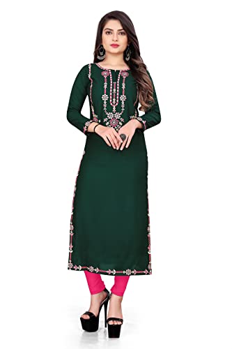 Image of Women's Rayon Embroidered Straight Kurti Under 499 Designer Attractive Look Women's Kurta