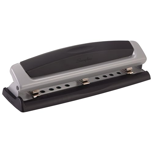 Swingline 3 Hole Punch, 10 Sheet Capacity Three Hole Puncher 3 Ring, Adjustable 2-3 Hole Paper Punch, Precision Pro, Black & Silver (74037)