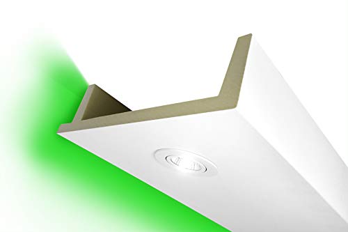 Preisvergleich Produktbild HEXIM LED Stuckleisten aus PU - Indirekte Beleuchtung mit modernen Deckenleisten, lichtundurchlässig, leicht und schlagzäh - (10 Meter Sparpaket LED-12 Spots Profil 80x300mm) Zierprofil, Stuck