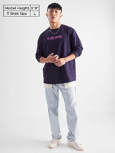 Image of The Souled Store Marvel: Kang Conqueror Mens Oversized Fit Graphic Printed Full Sleeve Cotton Purple Oversized Full Sleeve T-Shirts