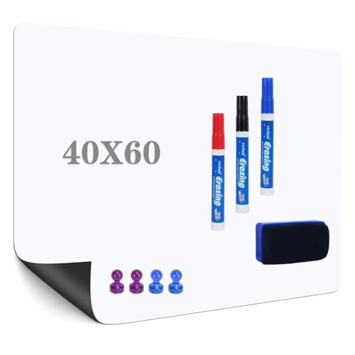 YUDAEE 40 x 60cm Magnetic Whiteboard for Fridge Dry Erase Whiteboard Sheet Magnetic Dry Wipe Board Magnet Reminder Board Planner Board or to Do List Whiteboard with Magnetic Eraser, Whiteboard Pens