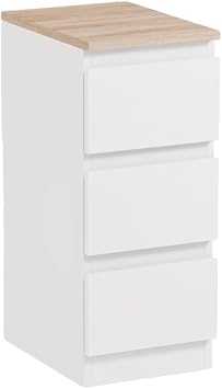 Bedside Table, 3 Drawers, Night Table with Storage, Side Table, Width 9.8 inches 25 cm, Gap Storage, Natural Top Board | Wooden Slim Compact Bedside Sofa Side Storage Accessories Bedroom Entryway Living Room Shelves Stylish Modern Assembly White