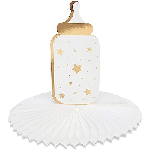 Hello Sweet Baby Table Centerpieces, Honeycomb Gender Neutral Baby Shower Decorations (White And Gold Foil, 6 Pack, 3 Designs) #TOP3