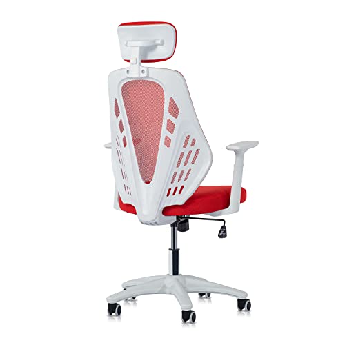 Monibloom Home Office Mesh Seat Chair With Headrest And Wheels, Rolling Swivel Computer Chair With T Shape Armrest For Adults, Red #TOP15