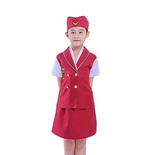 NUOBESTY 1 Set Kids Flight Attendant Costume Girls Flight Attendant Costume Stewardess Role Play Costume chucky costume for kids Cosplay Accessories child stewardess outfit halloween