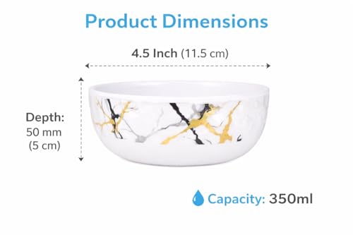 Image of Ariya 4.5 Inch Melamine Soup Bowls Set of 12 (350 ml) | White /Gold /Black | Serving Bowls for Soup, Salad, Noodles, Pasta, Oatmeal | Durable & Stylish Dinnerware for Daily & Special Use