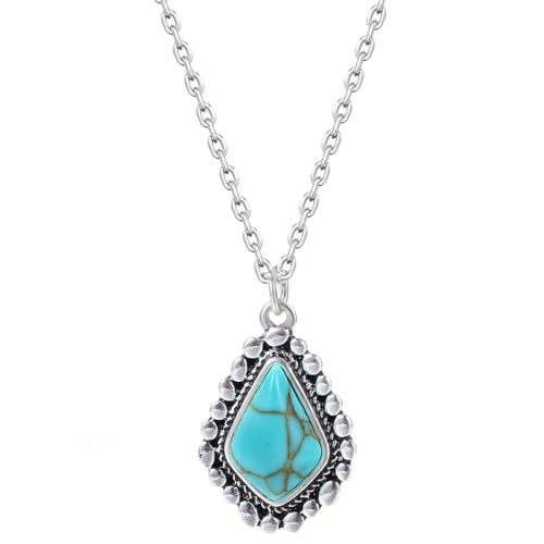 Colloca Turquoise Pendant Necklace for Women, 925 Sterling Silver Western Bohemian Necklace, Boho Jewelry, Gift Box included