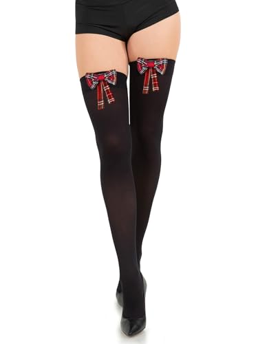 Image of Opaque Thigh High Bow Stockings for Women Thigh Highs Stockings with Bows Over The Knee Socks
