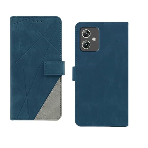 Image of amazon basics Motorola G64 5G Flip Cover | Card Pockets Wallet & Stand | Flip Cover for Motorola G64 5G (Blue with Grey)