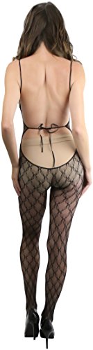 Image of ToBeInStyle Women's Bodystocking Crotchless Peek-A-Boo Fishnet Lace Bodysuit