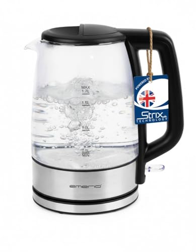 EMERIO Glas Wasserkocher mit 1.7 Liter Volumen | 2200 Watt | blaue LED Innenbeleuchtung | 360° Basis | bestes Borosilikatglas | Auto Off | Trockengeh- & Überhitzungsschutz | WK-130126 EMERIO Glas Wasserkocher mit 1.7 Liter Volumen | 2200 Watt | blaue LED Innenbeleuchtung | 360° Basis | bestes Borosilikatglas | Auto Off | Trockengeh- & Überhitzungsschutz | WK-130126