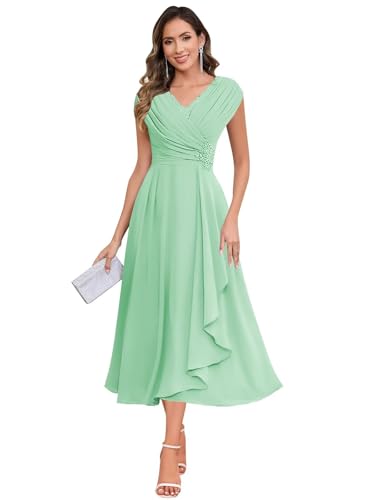 Image of BOLENSYE Mother of The Bride Dresses for Wedding Cap Sleeve Lace Chiffon Mother of The Groom Formal Dress for Women