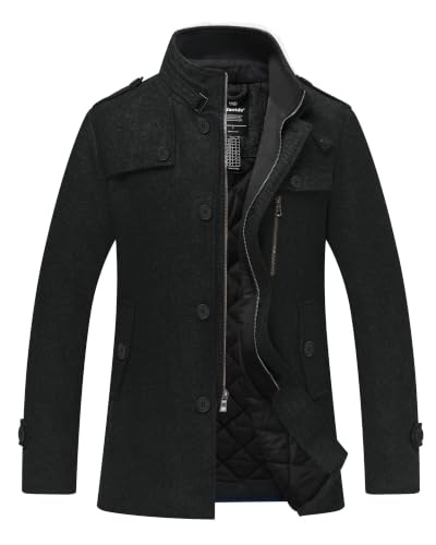 Image of Wantdo Men's Wool Blend Jacket Stand Collar Windproof Pea Coat