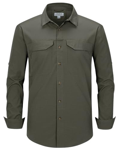 Outdoor Ventures Men's UPF 50+ UV Sun Protection SPF Hiking Shirt Long Sleeve Lightweight Quick Dry for Safari Travel Fishing Green