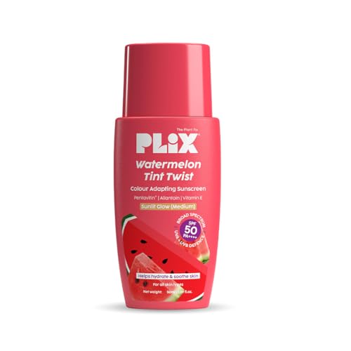 PLIX – THE PLANT FIX Watermelon Tint Twist Color-Adapting Sunscreen | For light coverage & instant glow | SPF 50 PA++++ Medium Sunlit Glow