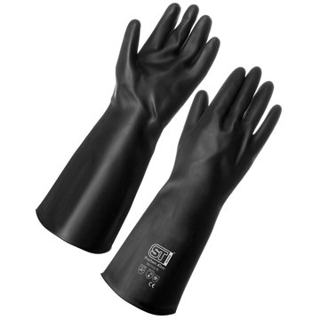 HEAVY DUTY 55CM / 22.5" LONG RUBBER GAUNTLET GLOVE BLACK LARGE