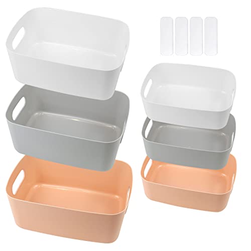YAOYIN Boite de Rangement Cuisine, 6 Pièces Panier de Rangement Plastique avec Poignées, Petit Boîte de Rangement pour Chambre, Salle de Bain, Cuisine, Cosmétiques, Tiroir, étagères - 3 Couleurs