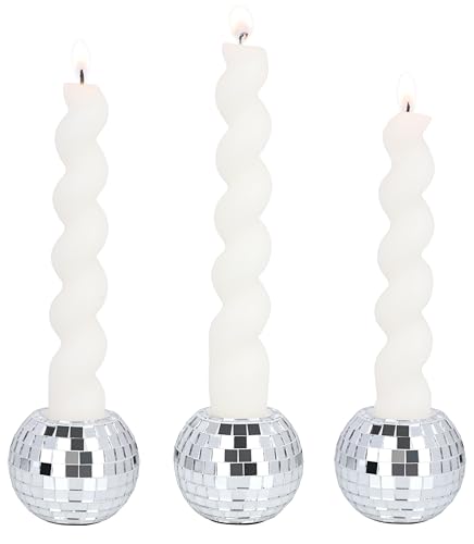 Vixdonos Round Mosaic Candlestick Holders Set of 3 Ceramic Candle Holder Bulk for Taper Candles,Silver
