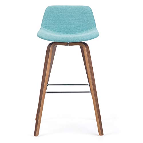 SIMPLIHOME Randolph Counter Stools (Set of 2) - 28 Inch Seat Height Upholstered Bentwood Kitchen Seats in Aqua Blue Linen Look Fabric, Mid Century Modern Seating with Curved Backrest and Footrest - Image 3