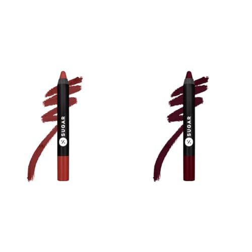 SUGAR Cosmetics – Matte As Hell – Crayon Lipstick -23 Jessica Day (Dusty Coral) & SUGAR Cosmetics – Matte As Hell – Crayon Lipstick -24 Rachel Berry (Deep Berry)