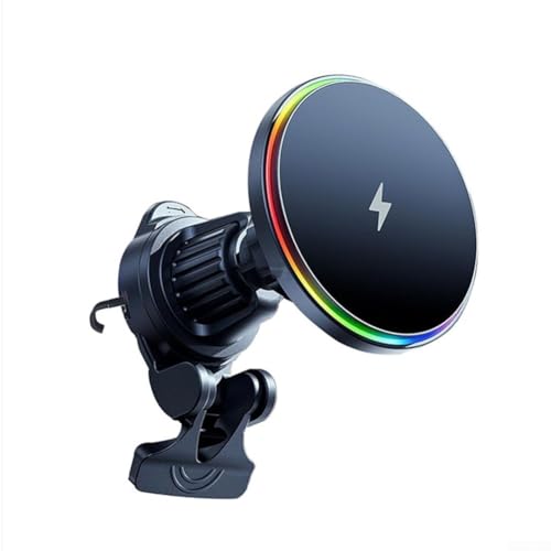 ZWEquipint Cargador inalámbrico para coche con luz de respiración RGB, soporte de ventilación de carga rápida de 15 W con rotación de 360°, para iPhone 16/15/14/13/12 y para Samsung para Galaxy S