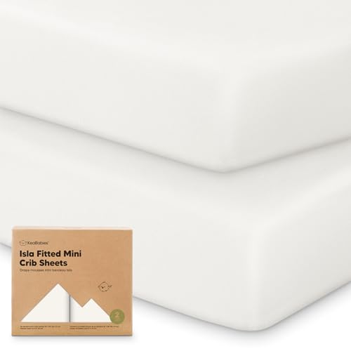 Image of Pack and Play Sheets Fitted - 2-Pack Mini Crib Sheets for Pack N Play Mattress 38x26, Soft & Cozy, Neutral Toddler Playard Bedding, Snug Fitted Mini Baby Crib Mattress Cover Boy, Girl (Soft White)