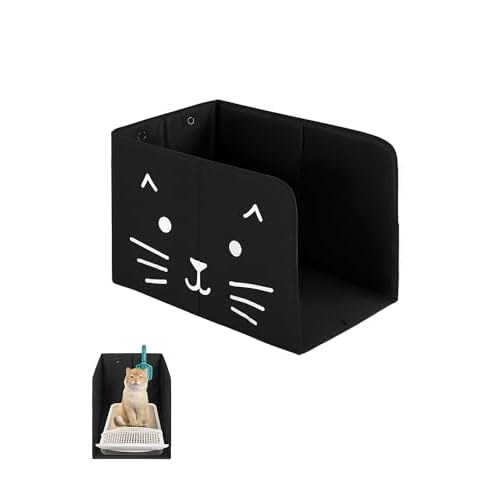 Waterproof Cat Litter Box Enclosure Splash Guard with Removable Mat, Cat Box Enclosure with 2 Hooks for Scoop, Anti-Leakage, Dust Control, Easy to Clean-24.02 x 16.14 x 16.14 inches-Black