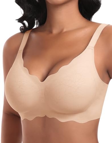 Ganado Damen Nahtloser BH Ohne Bügel Tiefem V-Ausschnitt gewellte Ränder Bequemer BH Bralette Soft BHS Bügellos Bustier Bra