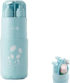 Meiyijia Kubek podróżny, uchwyt na szczoteczki do zębów, przenośny, 2 x 45 ml, dozownik mydła, lustro, grzebień, na kemping, podróż służbową (niebieski)