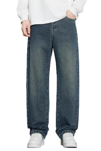Unisex Vintage Blue Relaxed Wide Leg Jeans High Cotton Comfort Knife-Cut Design for Casual Everyday Outfits