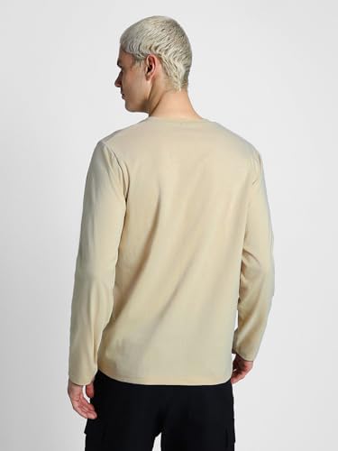 Image of Veirdo Pure Cotton Regular Fit Henley Neck Plain Solid Full Sleeve T-Shirt for Men & Boys (Color Options: Black, Red, Swanwhite, Navy Blue, White, Cork, Green, Maroon, Mustard, Royal Blue)