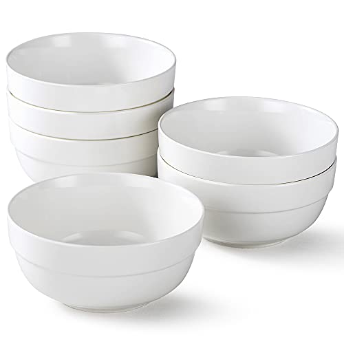 Happy Kit 6" Ceramic Soup Bowls, Cereal Bowls Set Of 6, 24Oz White Bowls For Kitchen, Serving Bowls For Cereal Soup Rice Pasta Salad Oatmeal, Thick-Edge Non-Slip Design #TOP8