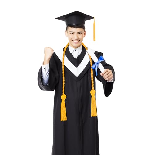 Image of TecUnite Graduation Cords Honor 2026 Polyester Yarn Decorative 67 inch Long Garland Twist Ties with Tassels for Bachelor Gown Graduation(Gold)