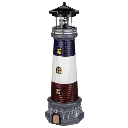 DECHOUS Garden Lighthouse Solar Powered - Waterproof Outdoor LED Lighthouse Garden Statue with Rotating Lamp for Yard Patio Lawn 15 Inch