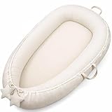 Susurration Babynestchen Kuschelnest Neugeborene Multifunktionale für Kinderbett Vielseitiges Tragbar Zweiseitig Babynestchen Bett 90x55cm(Bambusblatt) (Reines Weiß)